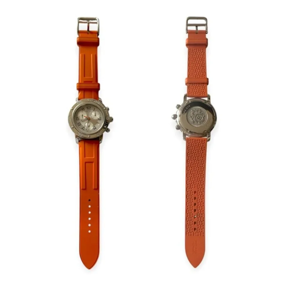 Hermès Clipper CP2.410 Diver Chronograph 36mm Orange Strap Watch Set